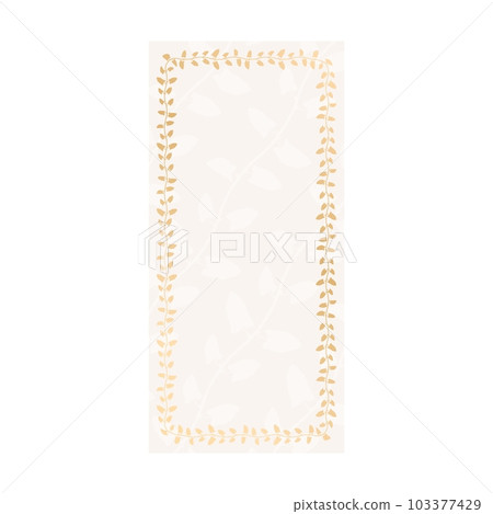 Vertical rectangular print template invitation card for celebration with frame from climbing plant. Beige and gold shades. Wedding frame with leaves. Gradient vector Vertical rectangular print template invitation card for celebration with frame from climbing plant. Beige and gold shades. Wedding frame with leaves. Gradient vector 103377429