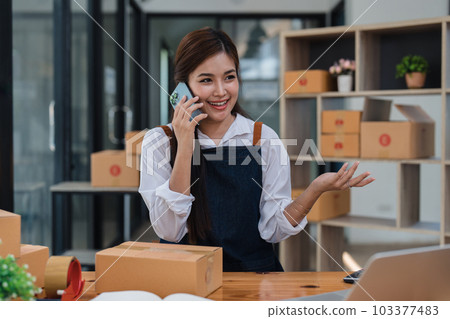 Small businesses SME owners female entrepreneurs working with parcel, e-business, marketing, online shop, sme, entrepreneurs 103377483