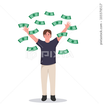man standing under money rain banknotes falling vector illustration 103378517