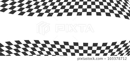 Waving race flag or chessboard background. Warped black and white squares pattern. Motocross, rally, sport car competition wallpaper with space for text. Checkered winding texture Waving race flag or chessboard background. Warped black and white squares pattern. Motocross, rally, sport car competition wallpaper with space for text. Checkered winding texture 103378712
