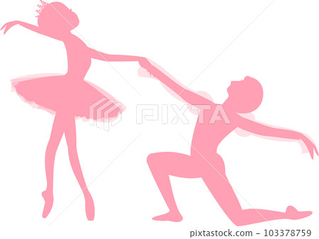芭蕾雙人舞 芭蕾舞演員與兩人共舞的粉紅色剪影 103378759