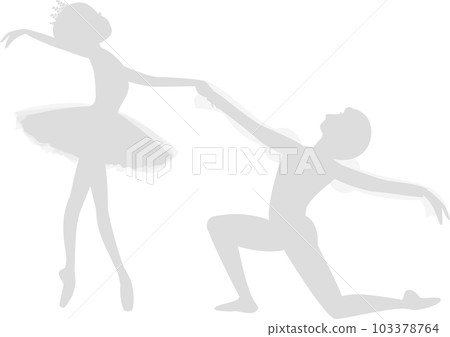 芭蕾雙人舞 淺灰色的芭蕾舞演員與兩人共舞的剪影 103378764