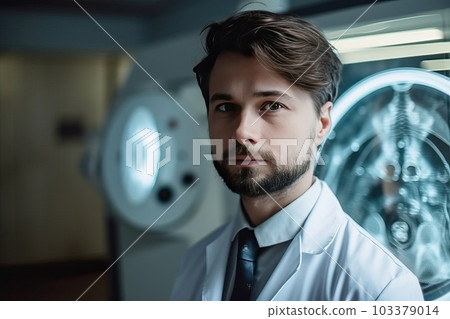 Portrait of a young radiologist doctor in the office, generative AI. Portrait of a young radiologist doctor in the office, generative AI. 103379014