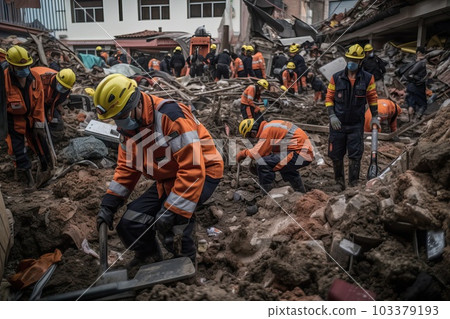 Debris analysis after the fall of the house, consequences of the earthquake in the place, generative AI. 103379193