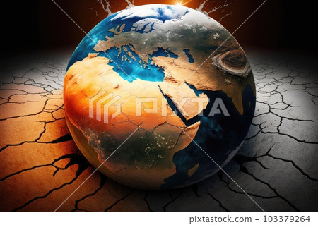 Concept of land drought and rapid climate change on planet Earth, generative AI. 103379264