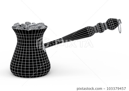 Turkish coffee cooked in sand or maker cezve with coffee bean on white 103379457