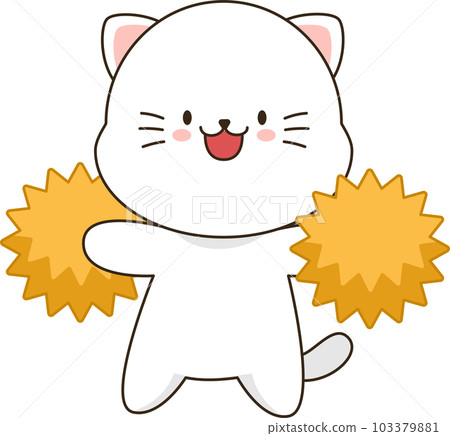 Cartoon cute white cat cheerleader with pompoms 103379881