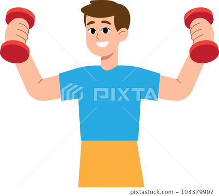 Man Workout with Dumbbells Cartoon Style illustration. 103379902