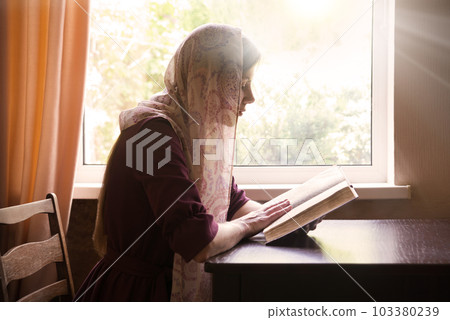 Girl reading a book by the window Girl reading a book by the window 103380239