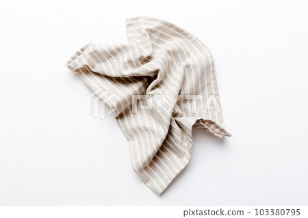 top view with gray kitchen napkin isolated on table background. Folded cloth for mockup with copy space, Flat lay. Minimal style 103380795