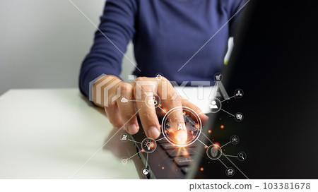 AI, Artificial Intelligence, Concept global data connection with Internet technology, using online transaction with AI by learning machine and big data, database management, cloud computing 103381678