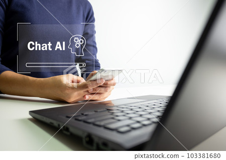 AI technology, Artificial Intelligence, Chatbot Chat and talk with AI, Using for search and find data by command prompt, robot learning machine create or generate picture or article auto AI technology, Artificial Intelligence, Chatbot Chat and talk with AI, Using for search and find data by command prompt, robot learning machine create or generate picture or article auto 103381680
