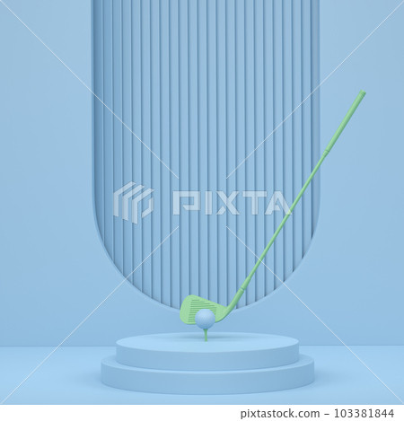 Golf club with ball on cylinder podium with steps on monochrome background 103381844
