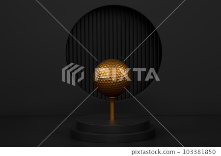 Golf ball on cylinder podium with steps on monochrome background Golf ball on cylinder podium with steps on monochrome background 103381850