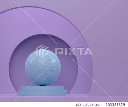 Fitball or fitness ball on cylinder podium with steps on monochrome Fitball or fitness ball on cylinder podium with steps on monochrome 103381859