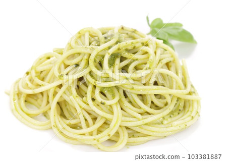 Genovese basil sauce pasta bright background 103381887
