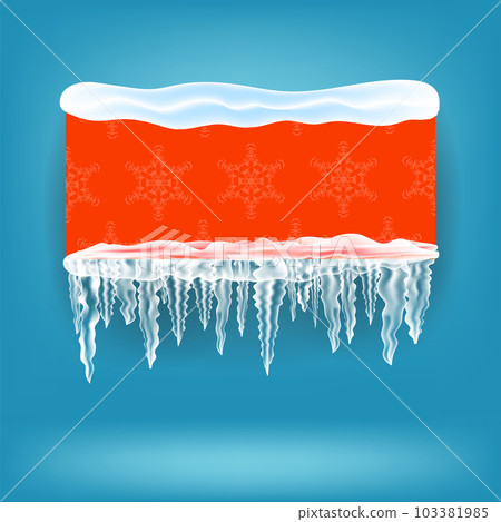 Snow Ice Frame and Red Banner on Blue Background. Christmas Card Design Element. Winter Snowcap Snow Ice Frame and Red Banner on Blue Background. Christmas Card Design Element. Winter Snowcap 103381985