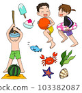Playing in the water during summer vacation and watermelon splitting 103382087