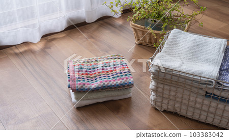 Towel in a wire basket | Laundry storage image Towel in a wire basket | Laundry storage image 103383042
