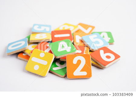 Number wood block cubes for learning Mathematic, education math concept.. 103383409