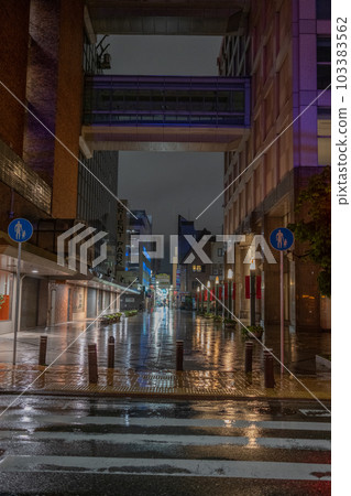 福岡縣北九州市下雨的夜晚街角 103383562