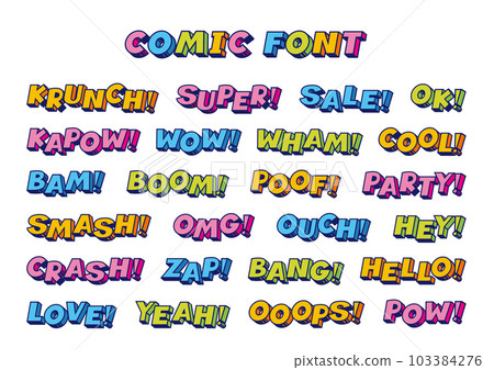 English materials that express comic-style onomatopoeia and exclamation points 103384276