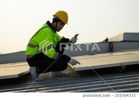 Professional engineer technician with safety helmet checking system 103384333