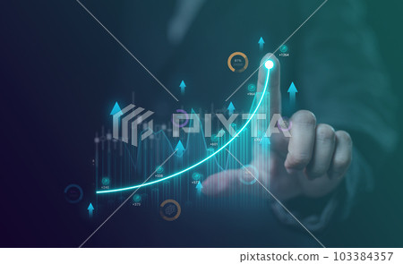 Business graph chart with arrow up, Investment strategy and benefits Business graph chart with arrow up, Investment strategy and benefits 103384357