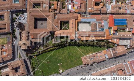 Aerial view of the Coricancha temple in Cusco. Aerial view of the Coricancha temple in Cusco. 103384362