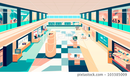 modern retail store with many shops empty no people shopping mall interior horizontal 103385009
