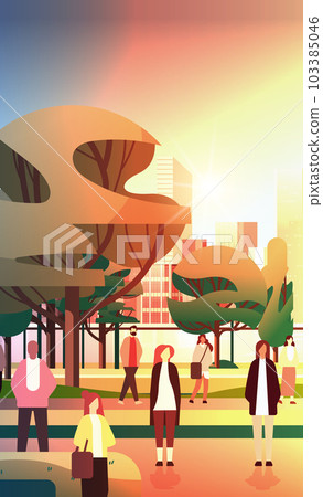 multiethnic people group walking outdoor mix race men women crowd spending time in urban park multiethnic people group walking outdoor mix race men women crowd spending time in urban park 103385046