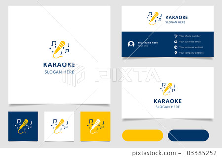 Karaoke logo design with editable slogan. Branding book and business card template. 103385252