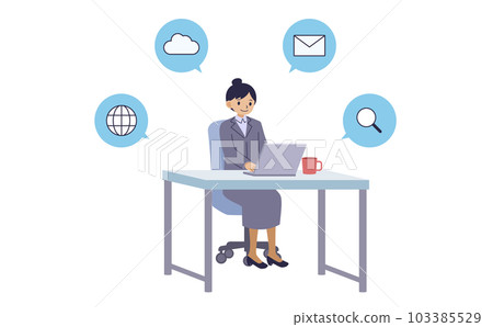 A woman doing desk work on a laptop 103385529