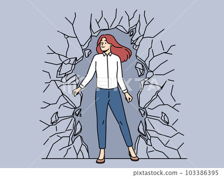 Successful businesswoman break stone wall  103386395