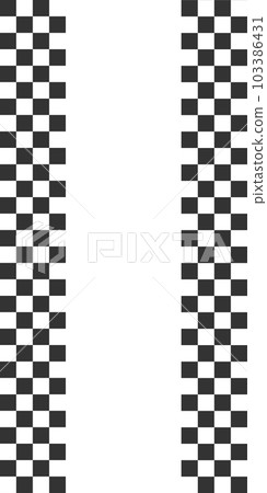 Race flag or chessboard vertical banner with copyspace. Black and white squares pattern. Motocross, rally, sport car competition background with checkered texture 103386431