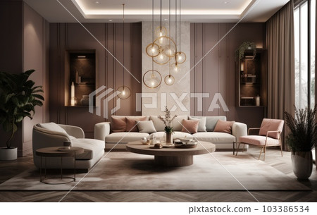 Beautiful Elegant living room interior with luxury furniture. Generative AI 103386534