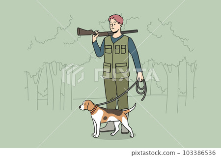 Hunter with dog in wild nature  103386536