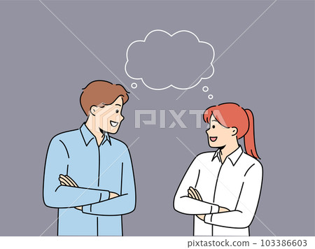 Smiling people with speech bubble communicate Smiling people with speech bubble communicate 103386603
