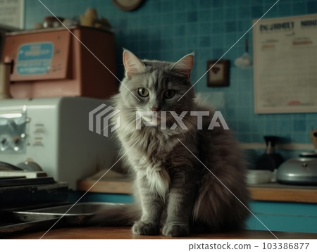 A cute grey maine coon cat is resting. Generative AI. A cute grey maine coon cat is resting. Generative AI. 103386877