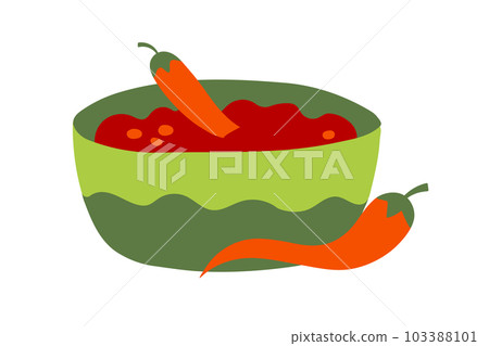 Mexican hot sauce chili with fresh raw peppers. Flat vector illustration 103388101