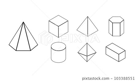 Set of 3D geometric shapes. Isometric outline views. Set of 3D geometric shapes. Isometric outline views. 103388551