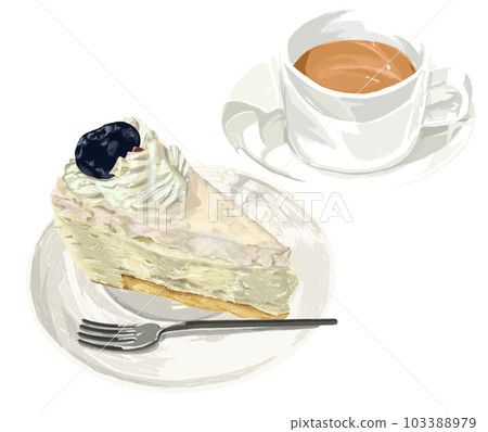 Rare cheesecake and hot tea set hand drawn style illustration Rare cheesecake and hot tea set hand drawn style illustration 103388979