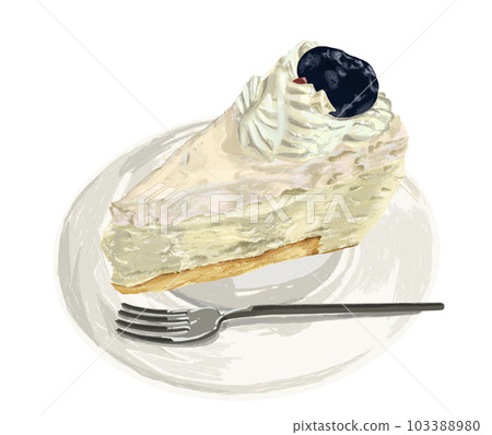 Hand-drawn style illustration of rare cheesecake with big blueberries Hand-drawn style illustration of rare cheesecake with big blueberries 103388980