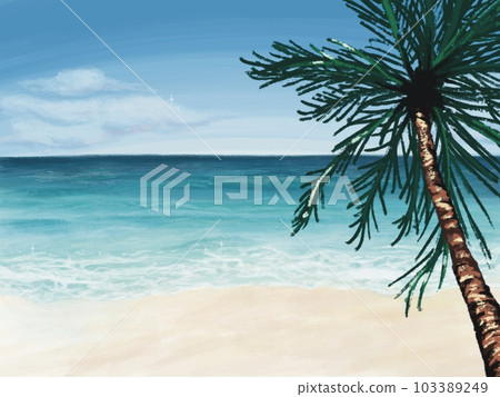 Hand drawn style illustration of clear sea and palm trees Hand drawn style illustration of clear sea and palm trees 103389249
