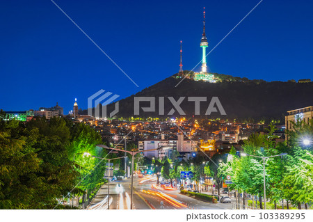 Seoul Illuminated N Seoul Tower and Noksapyeong-daero Seoul Illuminated N Seoul Tower and Noksapyeong-daero 103389295