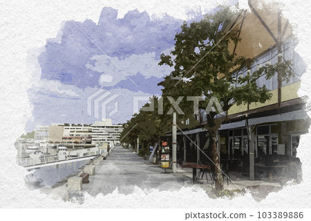 Watercolor style Nagasaki Dejima Wharf Nagasaki City, Nagasaki Prefecture Watercolor style Nagasaki Dejima Wharf Nagasaki City, Nagasaki Prefecture 103389886