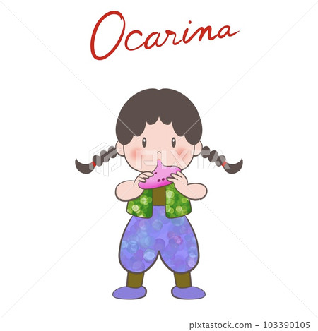 Cute illustration of a girl blowing an ocarina Cute illustration of a girl blowing an ocarina 103390105