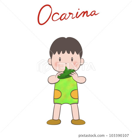 Cute illustration of a boy blowing an ocarina Cute illustration of a boy blowing an ocarina 103390107