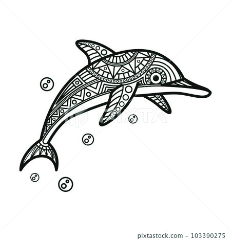 Black and white mandala line art of the dolphin Good use for symbol mascot icon avatar tattoo T Shirt design logo or any design 103390275
