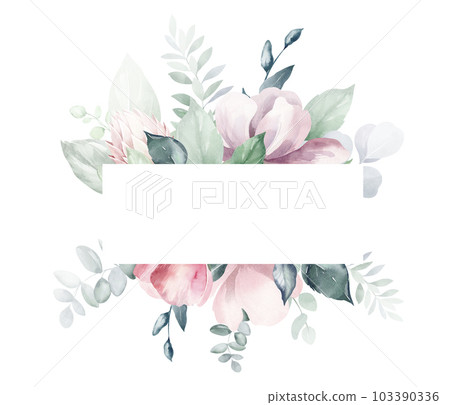 Luxury botanical wedding frame elements on white background. Set of circle shapes, wreaths of eucalyptus leaves, leaf branches. Elegant foliage design for wedding, cards, invitations, greetings. 103390336